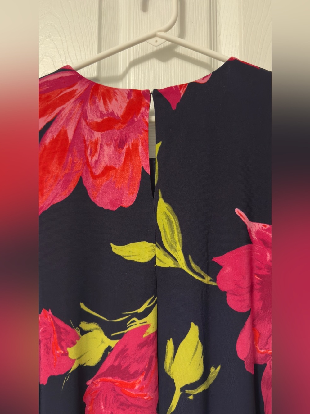 Anne Klein Navy Midi Dress with Pink Floral Print - Picture 5 of 6